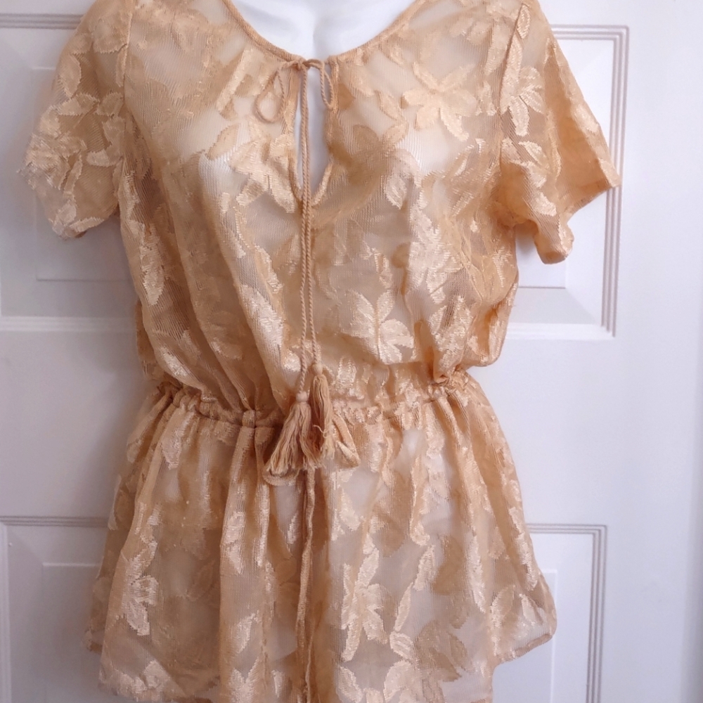 MANHATTAN BLUES SHEER DRAW STRING BLOUSE